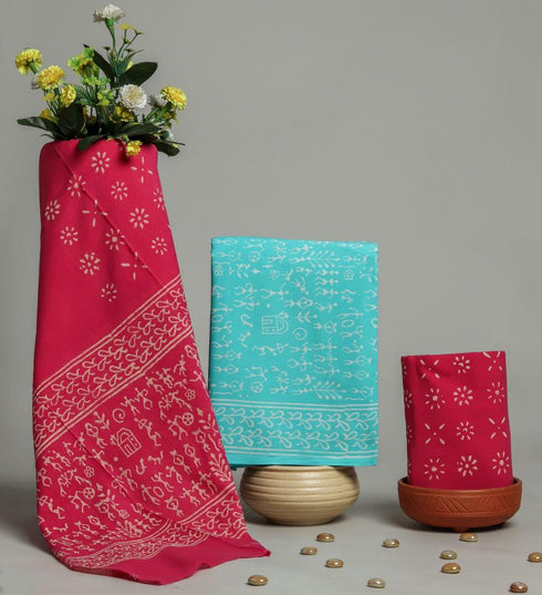 Elegant Hand Block Print Cotton Suit Set with Mulmul Dupatta (PRMUL95)